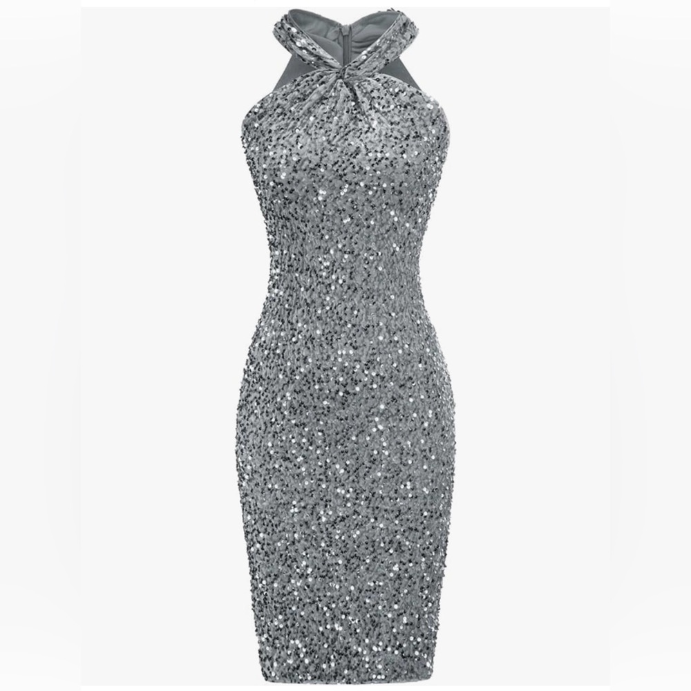 Grace Karin Silver Sequin Backless Dress - Picture 2 of 15